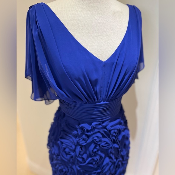 Stunning royal blue purple’ish dress Size 2 draped v-neck fitted waist rosettes - Picture 1 of 11